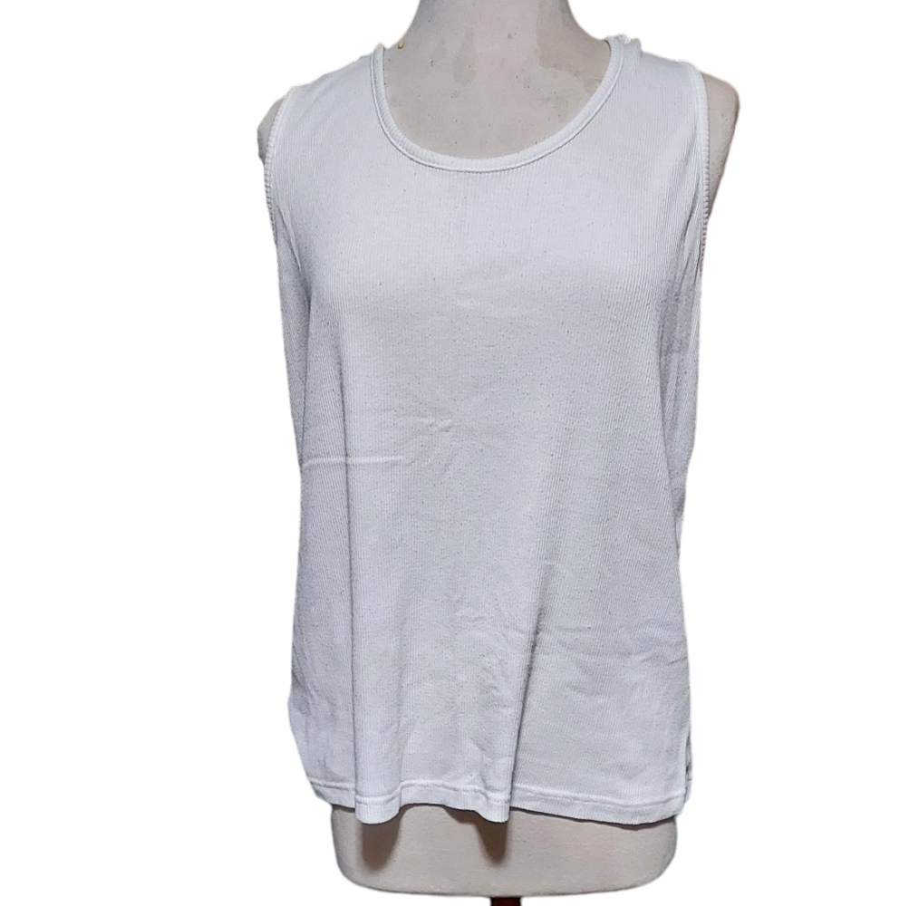 only necessities xl Tank Top Shirt White Ribbed Sleeveless Shirt Woman Cotton di